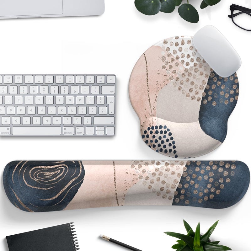 Mechanical Cattle Ergonomic Boho Mouse Pad with Wrist Support Gel and Keyboard Wrist Rest, Non-Slip Pu Base Gaming Kawaii Cute Mouse Pad for Boho Office Decor, Easy Typing & Pain Relief - Image 1